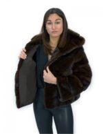 Short jacket in horizontal mink mahogany fur 46 sleeves long hood external pockets - Image 7