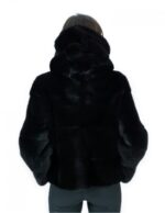 Giacca corta in pelliccia nero di visone orizzontale 44 manica lunga cappuccio tasche esterne