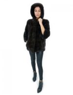 Aurora горизонтальный норка капюшон куртка 44 рукава 3/4 крючка и застежка карманов — изображение 5