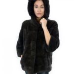 Giacca cappuccio visone orizzontale aurora 44 manica 3/4 chiusura ganci e tasche
