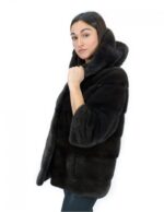 Aurora горизонтальный норка капюшон куртка 44 рукава 3/4 крючка и застежка карманов — изображение 3