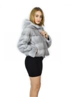 46 Jacket fur mink horizontal sapphire hood 58 cm fourrure de vison - Image 4
