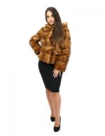Jacke 50 Mink horizontale Kapuze Wildledergürtel Außentaschen – Bild 5