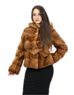 Jacke 50 Mink horizontale Kapuze Wildledergürtel Außentaschen – Bild 4