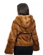 Jacke 50 Mink horizontale Kapuze Wildledergürtel Außentaschen – Bild 6