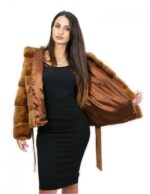 Jacke 50 Mink horizontale Kapuze Wildledergürtel Außentaschen – Bild 7