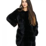 Cappottino senza collo o collo chanel 44 visone orizzontale manica a tre quarti e tasche esterne