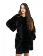 Cappottino senza collo o collo chanel 44 visone orizzontale manica a tre quarti e tasche esterne