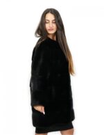 Пальто без воротника или воротника chanel 44 горизонтальная норка с длинным рукавом и внешними карманами — изображение 3