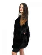 Пальто без воротника или воротника chanel 44 горизонтальная норка с длинным рукавом и внешними карманами — изображение 4