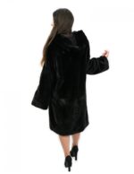 Черная норка полное кожаное пальто 48 с капюшоном длиной 100 см и внешними карманами — изображение 6