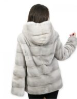 Pelliccia 64 cm di visone orizzontale zaffiro 44 coulisse interna manica lunga cappuccio chiusura ganci