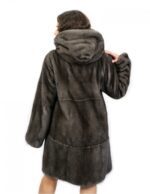 Horizontal coat and full leather 48 Blue iris mink fur with hood and long sleeves hooks - Image 6