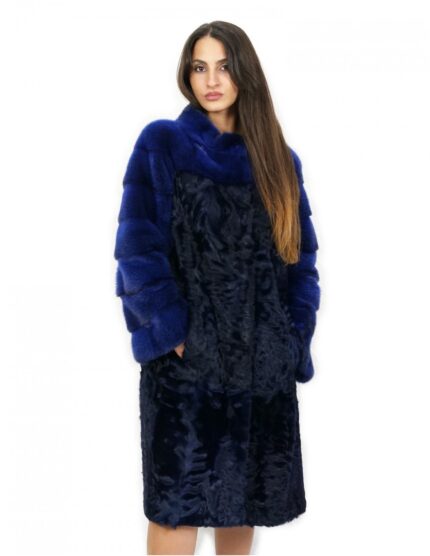 Cappotto pelliccia 48 persiano e visone collo cratere chiusura calamita lungo