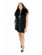 Black fox vest 48 with leather lined hood and voluminous with zip and external pockets - Image 5