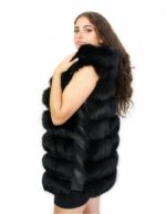 Black fox vest 48 with leather lined hood and voluminous with zip and external pockets - Image 3