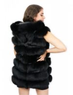 Black fox vest 48 with leather lined hood and voluminous with zip and external pockets - Image 6