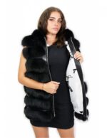 Black fox vest 48 with leather lined hood and voluminous with zip and external pockets - Image 7