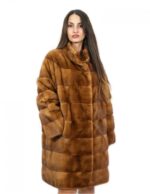 Cappotto pelliccia 44 visone gold 91 centimetri orizzontale con pistagna tasche esterne