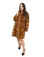 Fur coat 48 mink gold 91 cm horizontal with piping external pockets - Image 5