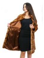 Fur coat 48 mink gold 91 cm horizontal with piping external pockets - Image 7