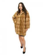 Fur coat 52 redglow mink with hood 81 cm horizontal external pockets - Image 5