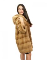 Fur coat 52 redglow mink with hood 81 cm horizontal external pockets - Image 3