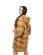 Fur coat 52 redglow mink with hood 81 cm horizontal external pockets - Image 4