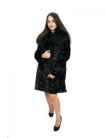 Mink petal coat 50 with fox fur collar hook closure and long sleeves - Image 4