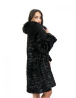 Mink petal coat 50 with fox fur collar hook closure and long sleeves - Image 2