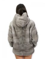 Fur Jacket 48 mink horizontal gray hood long sleeve dark - Image 6