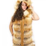 Gilet volpe colore naturale 54 chiusura zip cappuccio tasche esterne zip laterali