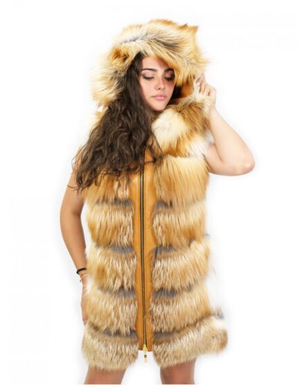 Gilet volpe colore naturale 54 chiusura zip cappuccio tasche esterne zip laterali