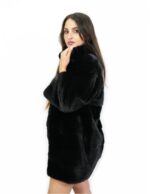 Mink horizontal coat 74 cm black 46 three-quarter sleeves with external pockets and hooks - Image 4