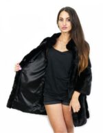 Mink horizontal coat 74 cm black 46 three-quarter sleeves with external pockets and hooks - Image 7