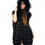 Gilet volpe colore nero 50 chiusura zip cappuccio tasche esterne zip laterali