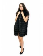 Gilet volpe colore nero 52 chiusura zip cappuccio tasche esterne zip laterali