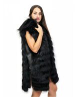 Gilet volpe colore nero 52 chiusura zip cappuccio tasche esterne zip laterali