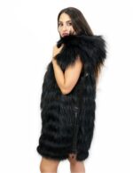Gilet volpe colore nero 52 chiusura zip cappuccio tasche esterne zip laterali