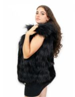 Fuchsweste schwarz Farbe 44 Reißverschluss Kapuze Leder und Fell Außentaschen – Bild 3