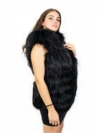 Fuchsweste schwarz Farbe 44 Reißverschluss Kapuze Leder und Fell Außentaschen – Bild 4