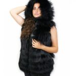 Gilet volpe colore nero 44 chiusura zip cappuccio pelle e pelliccia tasche esterne