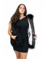 Fuchsweste schwarz Farbe 44 Reißverschluss Kapuze Leder und Fell Außentaschen – Bild 7