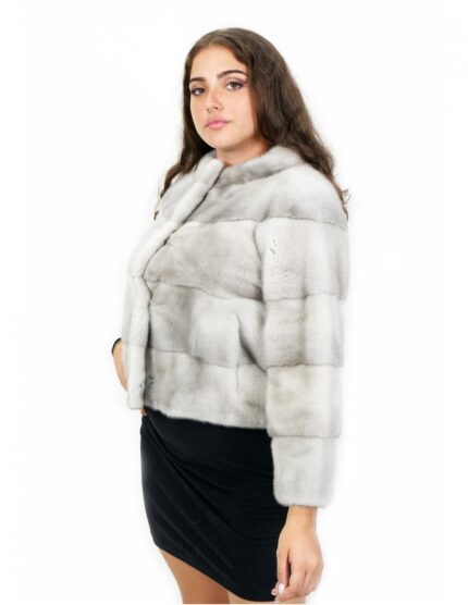 Giacca manica tre quarti visone orizzontale zaffiro 48 collo cratere tasca normale chiusura ganci