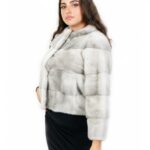 Giacca manica tre quarti visone orizzontale zaffiro 50 collo cratere tasca normale chiusura ganci