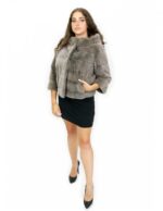 Horizontal mink cashmere dove gray jacket 48 sleeves three quarters with external pockets and hooks - Image 5