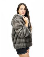 Horizontal mink dark grey jacket 46 sleeves three quarters with external pockets and hooks - Image 3