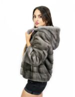 Horizontal mink dark grey jacket 46 sleeves three quarters with external pockets and hooks - Image 4