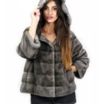 Visone orizzontale giacca grigio scuro 46 manica tre quarti con tasche esterne e ganci