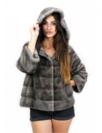 Visone orizzontale giacca grigio scuro 48 manica tre quarti con tasche esterne e ganci